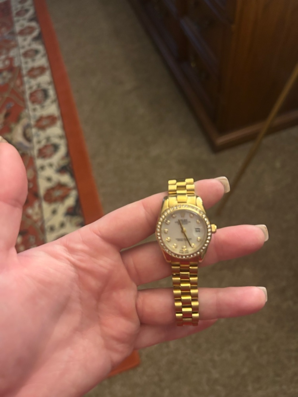 Gold Tone Women's Bracelet Watch with Mother of Pearl Dial